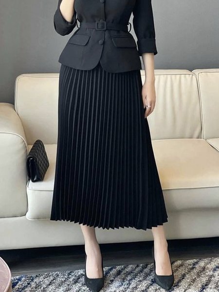 

Elegant Loose A-Line Mid Waist Skirt, Black, Skirts