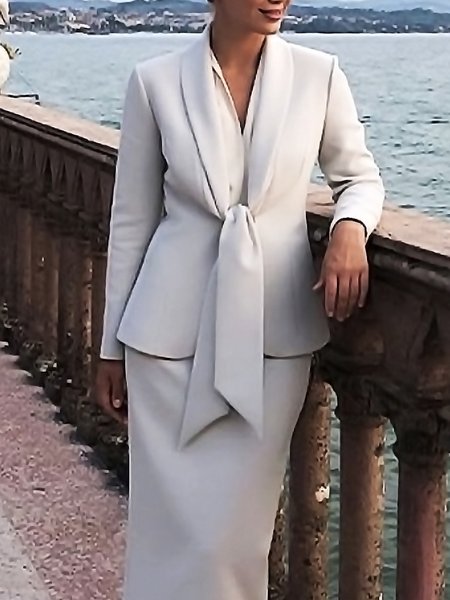 

Regular Fit Plain Elegant Shawl Collar Blazer, White-gray, Blazers