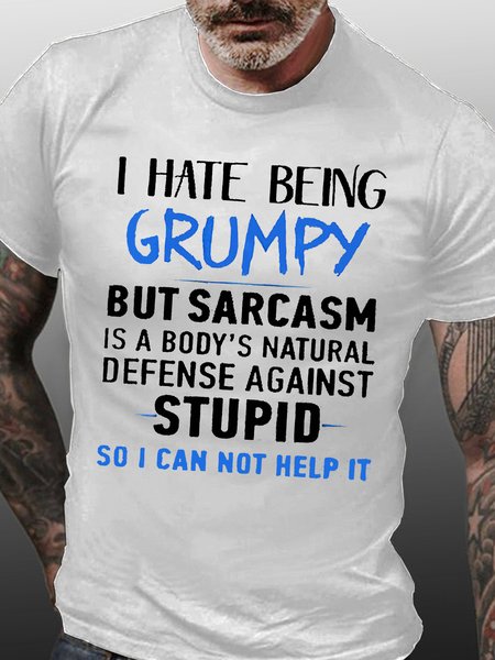 Men'S I Have Being Grumpy Text Letters Casual T-Shirt, White, T-shirts
