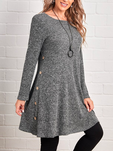 

Crew Neck Buttoned Casual Plain Loose Dresses, Gray, Dresses