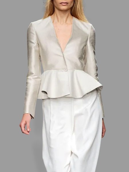

Daily Long sleeve Plain Regular Fit Elegant Jacket, White, Jackets