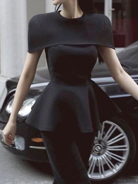 

Short sleeve Regular Fit Elegant Top, Black, Tops