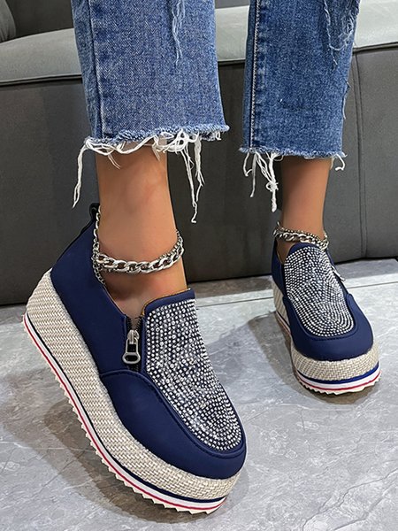 

Rhinestone Side Zip Platform Shoes, Blue, Sandals & Slippers