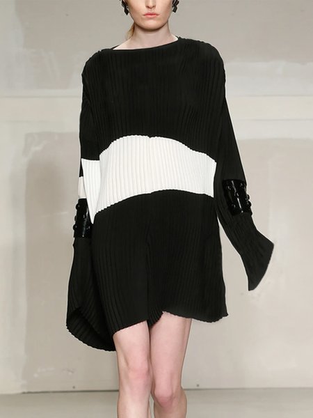 

Urban Color Block Loosen Mini Dress, Black-white, Mini Dresses