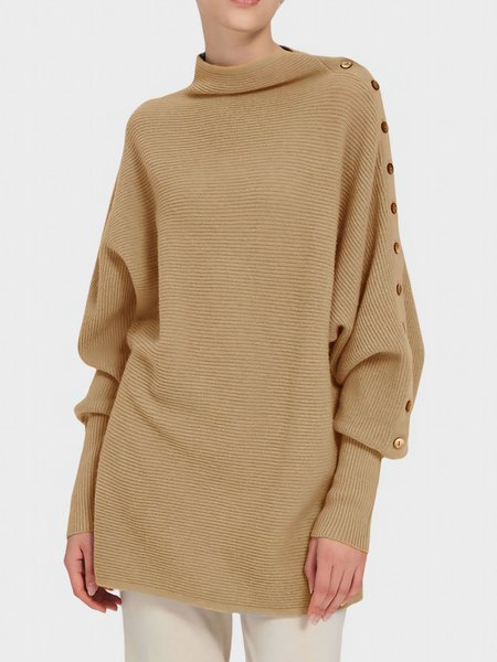 

Casual Turtleneck Long Sleeve Plain Sweater, Camel, Pullovers
