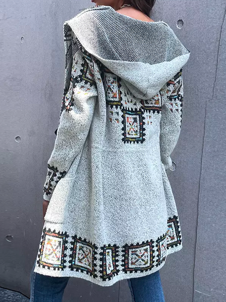 

Ethnic Wool/Knitting Casual Hoodie Sweater Coat, Multicolor, Sweaters