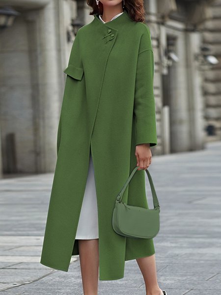 

Woolen plain Lapel long coat plus size, Green, Coats