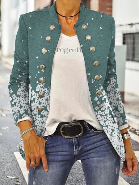 

Gradient flower nail button jacket jacket plus size, Green, Outerwear