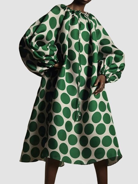 

Daily Midi Long sleeve Elegant Loose Crew Neck Dress, Green, Dresses