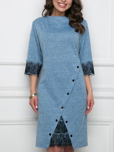 

Boat Neck Lace Buttoned Midi Dresses, Blue, Mini Dresses