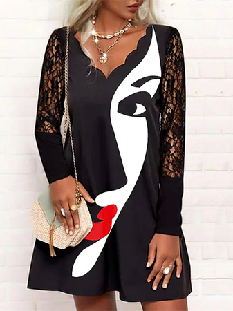 

Loose V Neck Color Block Dresses, Black, Dresses