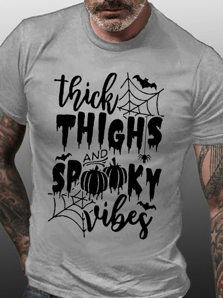 

Men Halloween Thick Thighs And Spooky Vibes Casual T-Shirt, Light gray, T-shirts