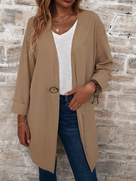 

Plain Cotton-Blend Casual Others Other Coat, Khaki, Coats