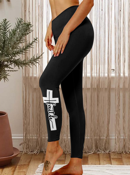 

Faith With Cross Women's Tummy Control Leggings, Black, Leggings