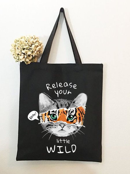 Release Your Little Wild Shopping Tote, Black, Bags