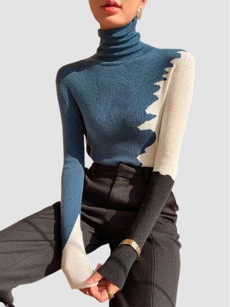 

Fashion Long Sleeve Turtleneck Color Block Sweater, Multicolor, Sweaters