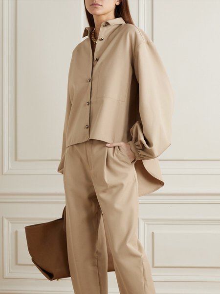 

Daily Long sleeve Regular Fit Plain Shirt Collar Blouse, Khaki, Blouses and Shirts