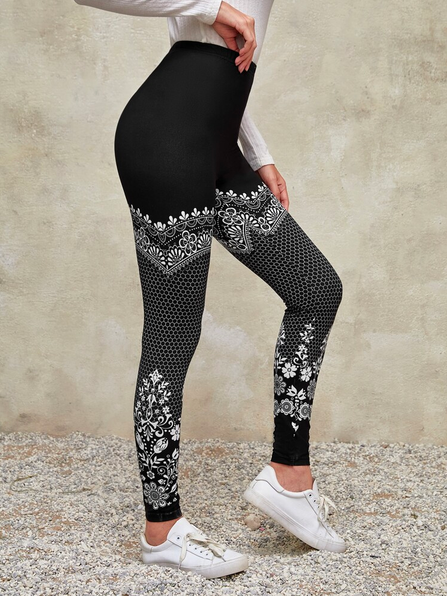 

Vintage Geometric Tight Ethnic Leggings, Black, Leggings