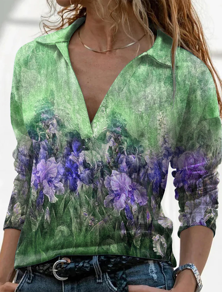 

Floral V Neck Loose Top, Multicolor, Tops