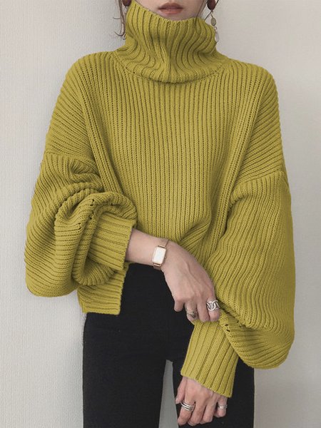 

Turtleneck Simple Long Sleeve Plain Sweater, As picture, Pullovers