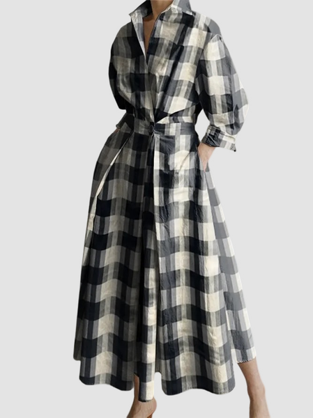 

Regular Fit Urban Plaid Long Sleeve Midi Dress, Multicolor, Dresses