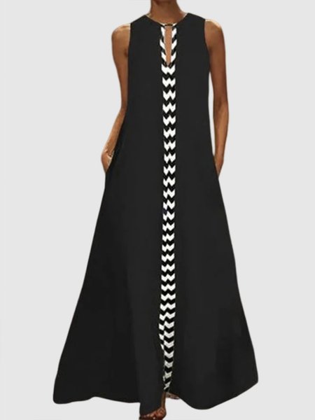 

Sleeveless Loosen Black Daily Crew Neck Vacation Dress, Dresses