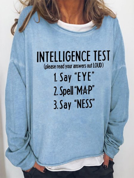 

Intelligence Test Women Crew Neck Simple Text Letters Sweatshirt, Light blue, Hoodies&Sweatshirts