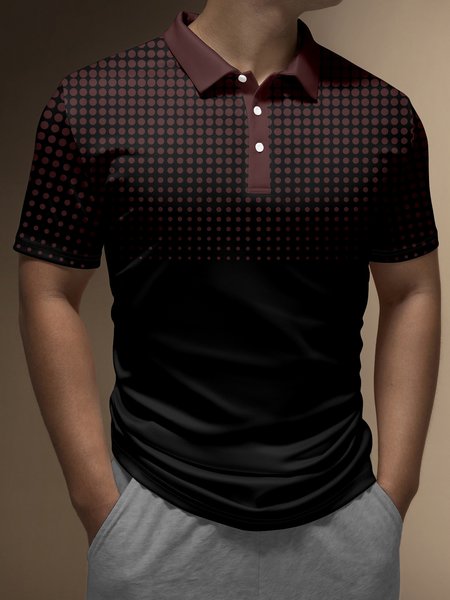 

Men's Dot Gradient Button Short Sleeve Polo Shirt Casual Art Collection Lapel Print Top, Black, Men's t-shirts