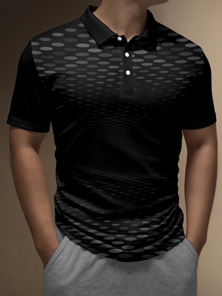 

Men's Dot Gradient Button Short Sleeve Polo Shirt Casual Art Collection Lapel Print Top, Black, Men's t-shirts