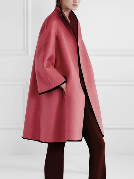 Long sleeve Elegant Plain Loose Overcoat, Dark pink, Coats