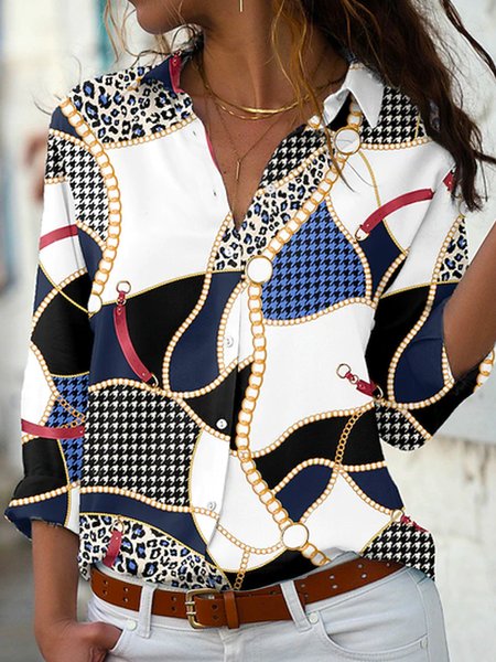 

Shirt Collar Loose Ethnic Blouse, Multicolor, Shirts & Blouses