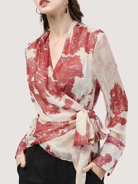 

Long Sleeve Regular Fit V Neck Blouse, Apricot, Blouses and Shirts
