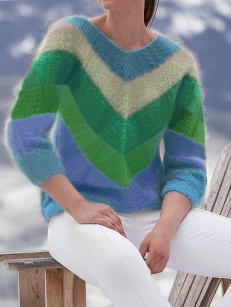

Ombre Striped Casual V Neck Sweater, Multicolor, Sweaters & Cardigans