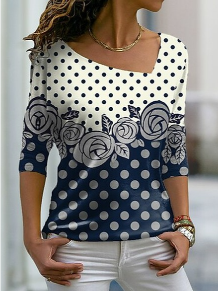 

Floral V Neck Casual T-Shirt, Multicolor, T-Shirts