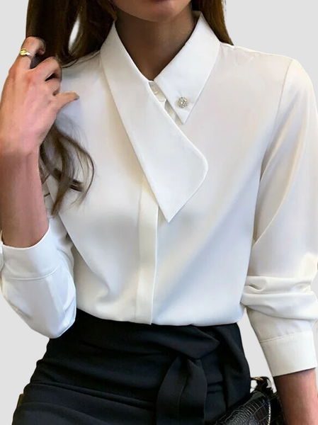 

Long Sleeve Plain Regular Fit Top, White, Blouses and Shirts