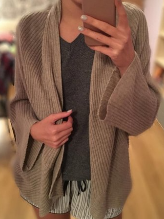 

JFN Casual Open Front Ribbed Knit Cardigan, Khaki, Sweaters