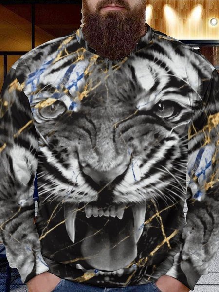 

Men Tiger Pattern Casual Crew Neck Animal Sweatshirt, As picture, Hoodies&Sweatshirts