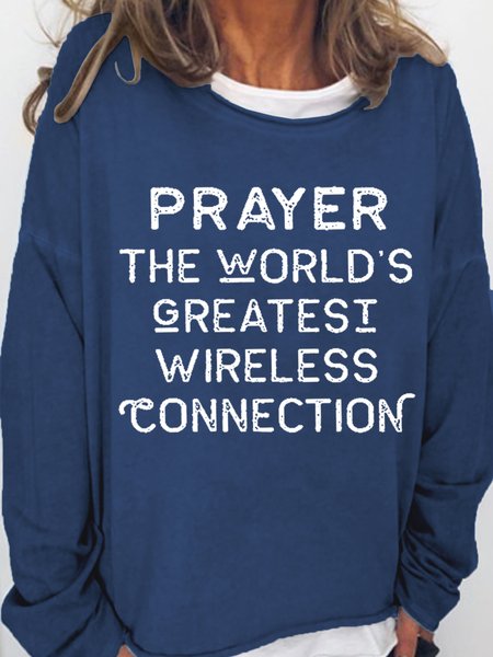 

Women Funny Prayer The World's Greatest Wireless Connection Casual Text Letters Sweatshirt, Dark blue, Hoodies&Sweatshirts