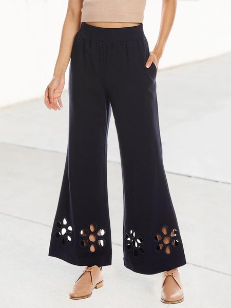 

Urban Floral Hollow out Pants, Dark blue, Bottoms