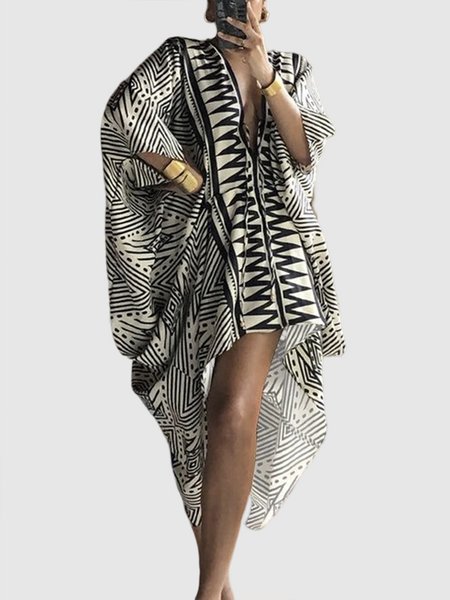

Vacation Long sleeve Elegant Ethnic Batwing Sleeve Dress, Black, Dresses