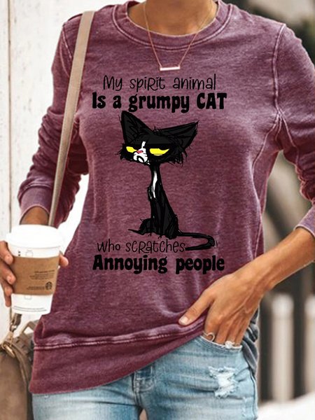 

Womens Funny Grumpy Cat Crew Neck Sweatshirt, Red, Hoodies&Sweatshirts