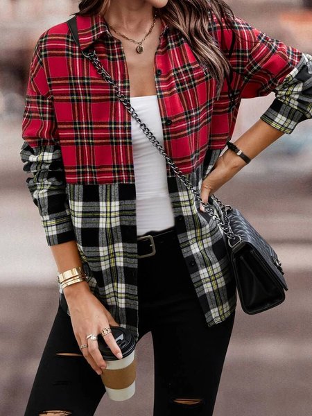 

Casual Shirt Collar Plaid Other Coat, Multicolor, Cardigans