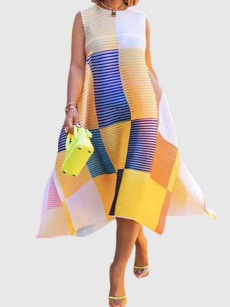 

Summer Crew Neck A-line Plain Elegant Sleeveless Woven Daily Dresses, Multicolor, Dresses