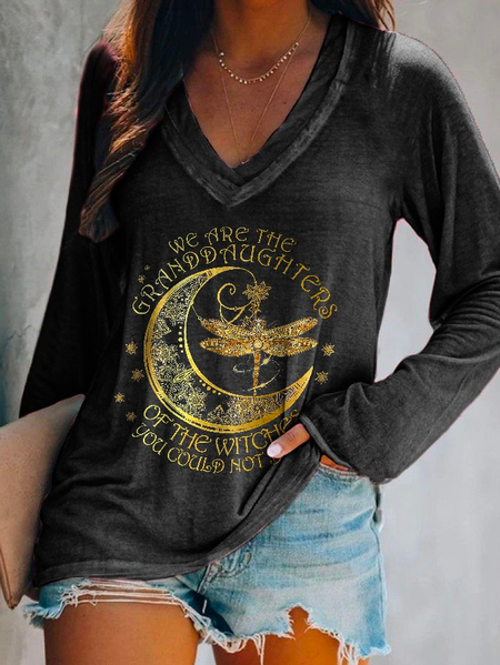 

Dragonfly Vintage V Neck Loose T-Shirt, Gray, T-Shirts