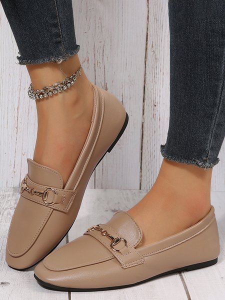 

Lightweight Soft Sole Metal Decorative Casual Loafers, Khaki, Flats