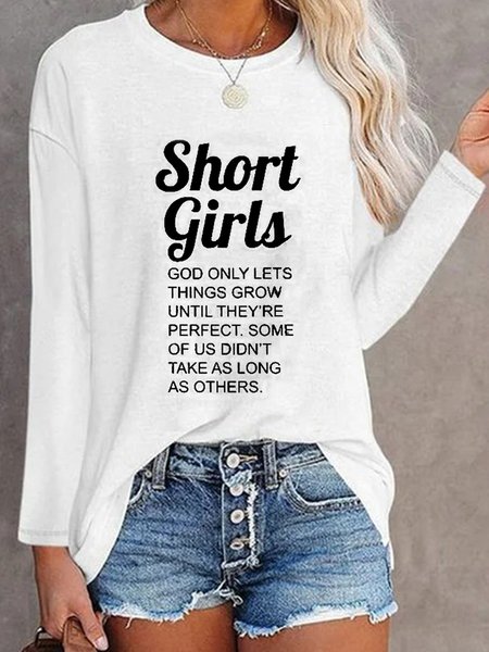 

Casual Text Letters Loose Crew Neck Long Sleeve T-Shirt TUNIC, White, Long sleeves