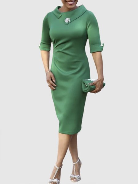 

Daily Plain Elegant Asymmetrical Neck Green Dress, Dresses