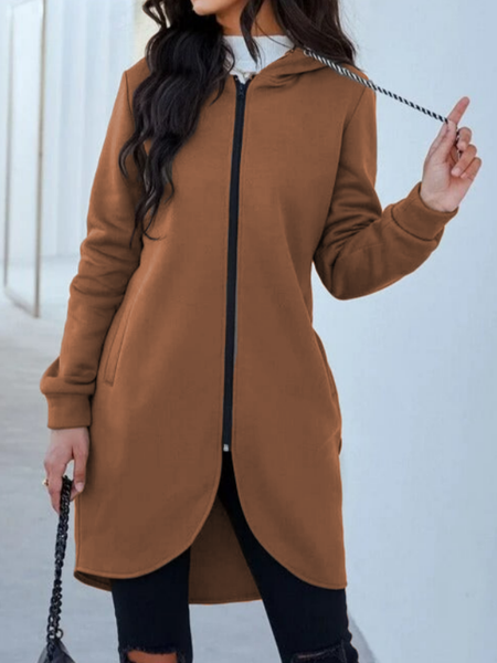 

Hoodie Casual Loose Plain Coat, Brown, Coats