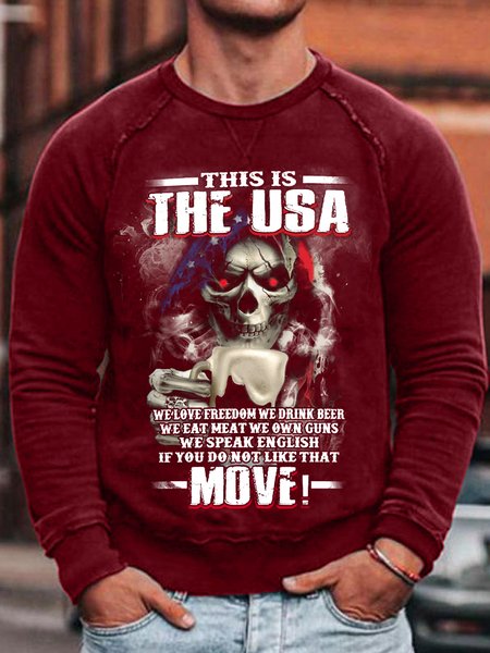 

Men's This Is America If You Don'T Like It Move Casual Cotton-Blend Crew Neck Sweatshirt, Red, Hoodies&Sweatshirts