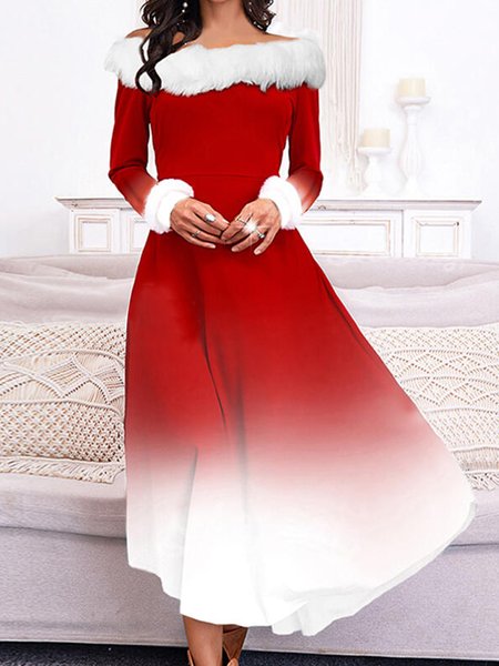 

Casual Cold Shoulder Ombre Christmas Dress, Red, Midi Dresses